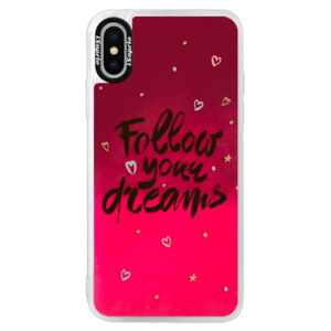 Neónové púzdro Pink iSaprio - Follow Your Dreams - black - iPhone XS