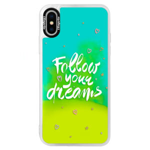 Neónové puzdro Blue iSaprio - Follow Your Dreams - white - iPhone X