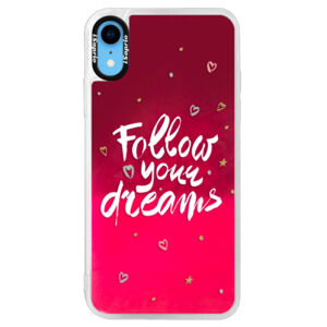 Neónové púzdro Pink iSaprio - Follow Your Dreams - white - iPhone XR