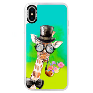 Neónové puzdro Blue iSaprio - Sir Giraffe - iPhone XS