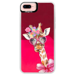 Neónové púzdro Pink iSaprio - Lady Giraffe - iPhone 7 Plus