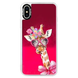Neónové púzdro Pink iSaprio - Lady Giraffe - iPhone XS