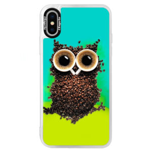 Neónové puzdro Blue iSaprio - Owl And Coffee - iPhone X