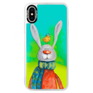 Neónové puzdro Blue iSaprio - Rabbit And Bird - iPhone XS
