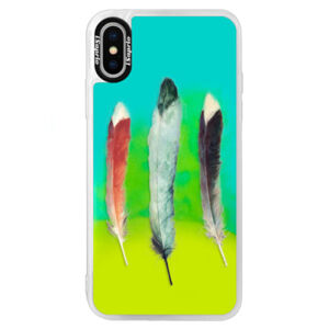 Neónové puzdro Blue iSaprio - Three Feathers - iPhone XS