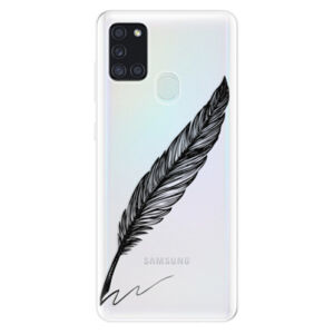 Odolné silikónové puzdro iSaprio - Writing By Feather - black - Samsung Galaxy A21s