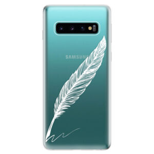 Odolné silikonové pouzdro iSaprio - Writing By Feather - white - Samsung Galaxy S10