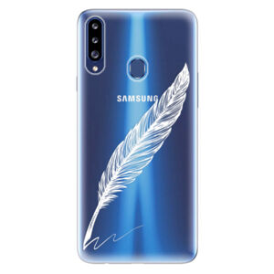 Odolné silikónové puzdro iSaprio - Writing By Feather - white - Samsung Galaxy A20s