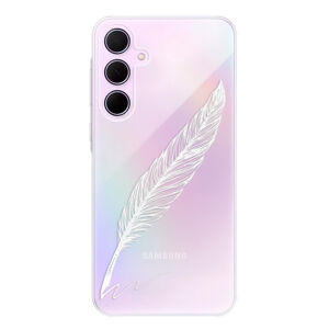 Odolné silikónové puzdro iSaprio - Writing By Feather - white - Samsung Galaxy A35 5G