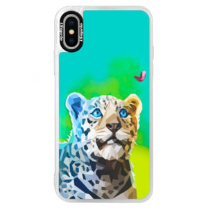 Neónové puzdro Blue iSaprio - Leopard With Butterfly - iPhone XS