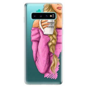 Odolné silikonové pouzdro iSaprio - My Coffe and Blond Girl - Samsung Galaxy S10
