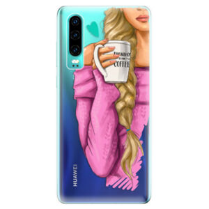 Odolné silikonové pouzdro iSaprio - My Coffe and Blond Girl - Huawei P30