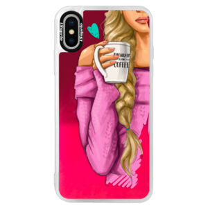 Neónové púzdro Pink iSaprio - My Coffe and Blond Girl - iPhone X