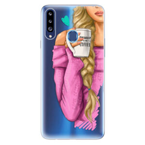 Odolné silikónové puzdro iSaprio - My Coffe and Blond Girl - Samsung Galaxy A20s