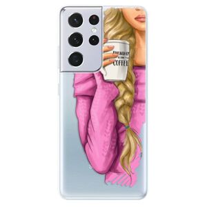 Odolné silikónové puzdro iSaprio - My Coffe and Blond Girl - Samsung Galaxy S21 Ultra