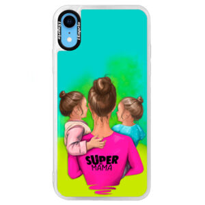 Neónové puzdro Blue iSaprio - Super Mama - Two Girls - iPhone XR