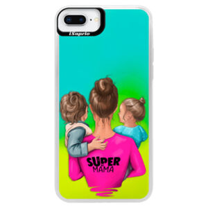 Neónové puzdro Blue iSaprio - Super Mama - Boy and Girl - iPhone 8 Plus