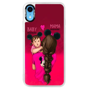 Neónové púzdro Pink iSaprio - Mama Mouse Brunette and Girl - iPhone XR