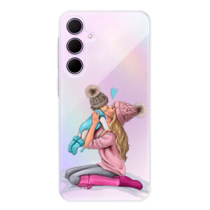 Odolné silikónové puzdro iSaprio - Kissing Mom - Blond and Boy - Samsung Galaxy A55 5G