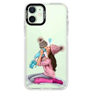 Silikónové puzdro Bumper iSaprio - Kissing Mom - Brunette and Boy - iPhone 12 mini