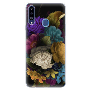 Odolné silikónové puzdro iSaprio - Dark Flowers - Samsung Galaxy A20s