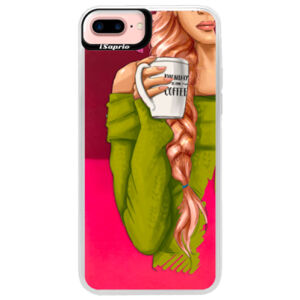 Neónové púzdro Pink iSaprio - My Coffe and Redhead Girl - iPhone 7 Plus