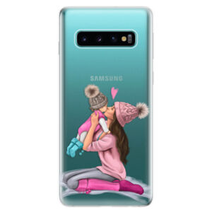 Odolné silikonové pouzdro iSaprio - Kissing Mom - Brunette and Girl - Samsung Galaxy S10