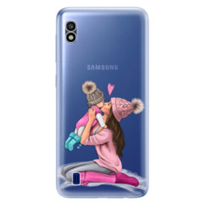 Odolné silikónové puzdro iSaprio - Kissing Mom - Brunette and Girl - Samsung Galaxy A10