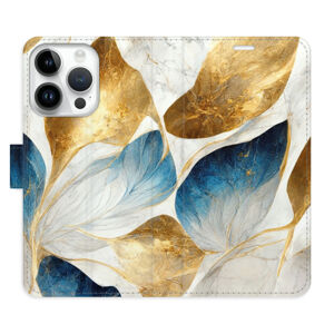 Flipové puzdro iSaprio - GoldBlue Leaves - iPhone 15 Pro